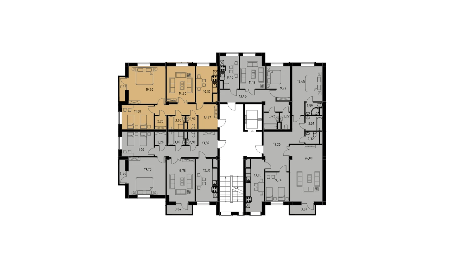 3-xonali xonadon 76.5 m²  2/9 qavat | MINGCHINOR Turar-joy majmuasi