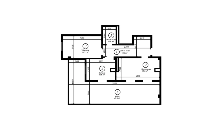 2-комнатная квартира 104 м²  8/8 этаж | Жилой комплекс YASHIL VODIY RESIDENCE