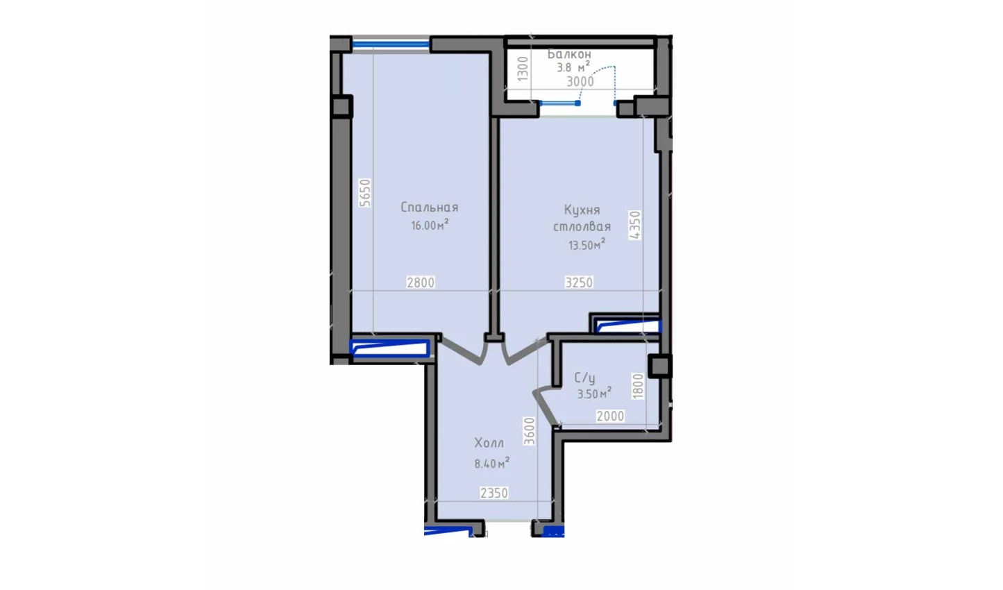 1-xonali xonadon 47.3 m²  7/13 qavat | ORZU SAROYI Turar-joy majmuasi