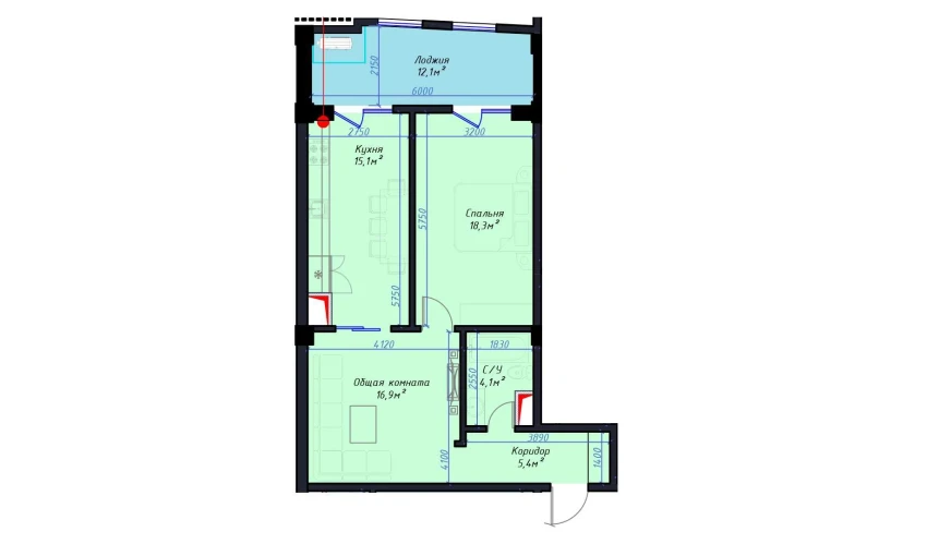 2-комнатная квартира 71.9 м²  8/14 этаж | Жилой комплекс Avia Palace