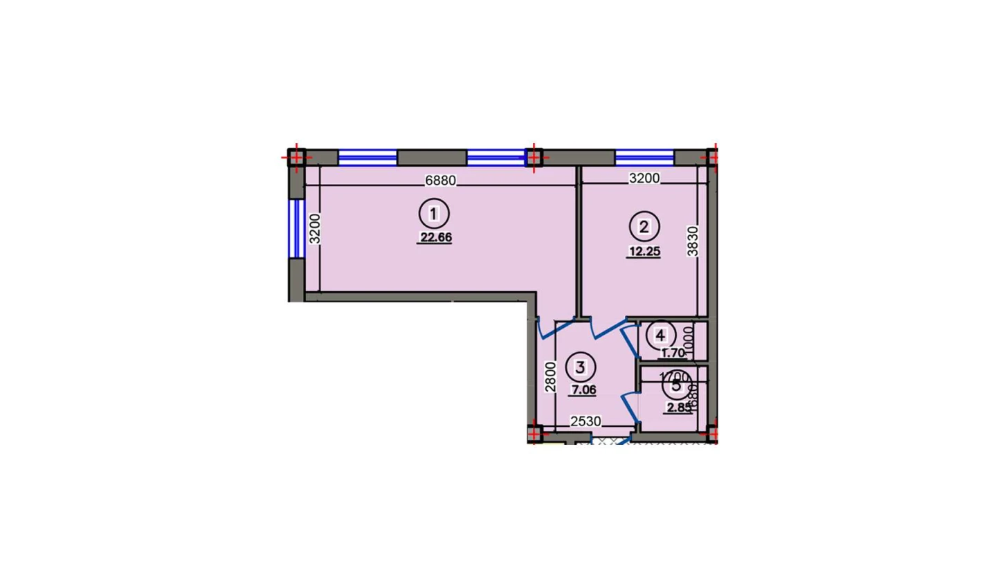 1-xonali xonadon 46.52 m² 1/10 qavat | Qibray City Turar-joy majmuasi 1-xonali xonadon 46.52 m² 1/10 qavat | Qibray City Turar-joy majmuasi