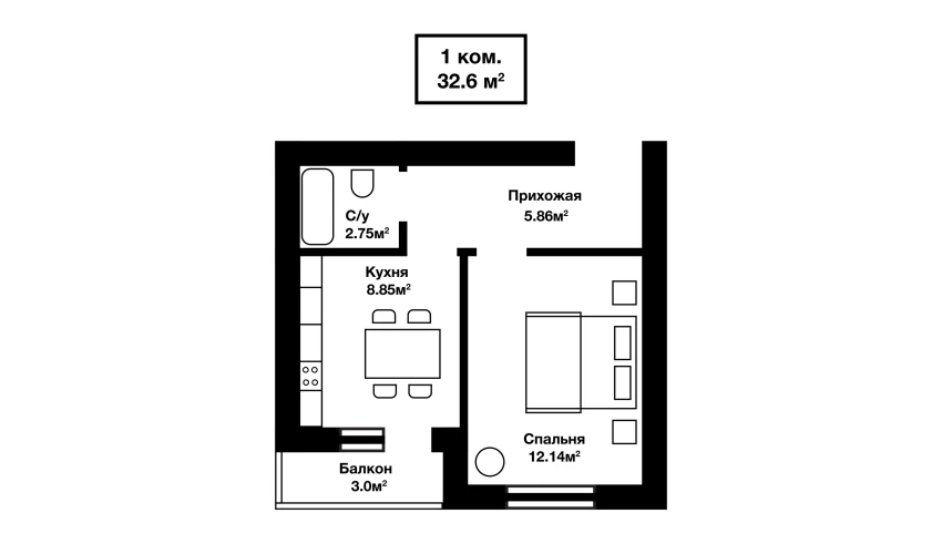 1-комнатная квартира 30.6 м²  6/7 этаж | Жилой комплекс SABZAVOT CITY