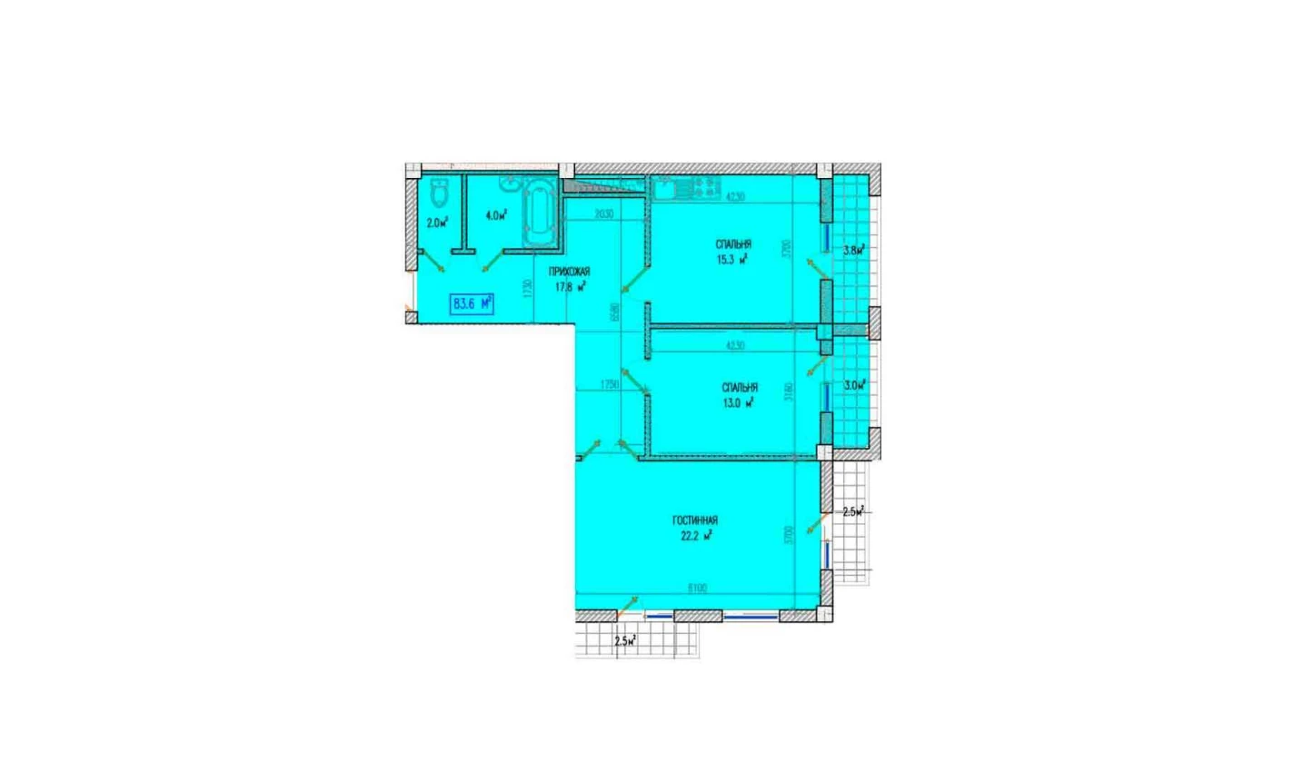 3-комн. квартира 86.1 м² 9/9 этаж | Жилой комплекс Yuksalish Nurafshon 3-комн. квартира 86.1 м² 9/9 этаж | Жилой комплекс Yuksalish Nurafshon
