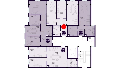 2-комнатная квартира 71.6 м²  1/7 этаж | Жилой комплекс Minor