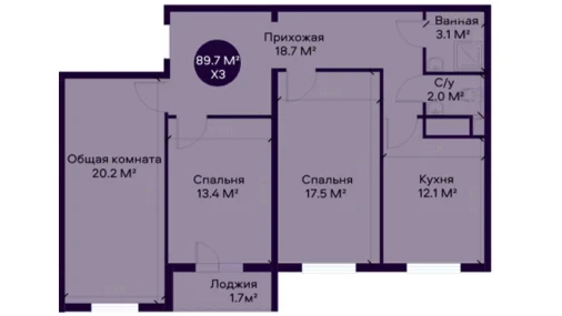 3-комнатная квартира 52.6 м²  9/9 этаж | Жилой комплекс YAQINLAR
