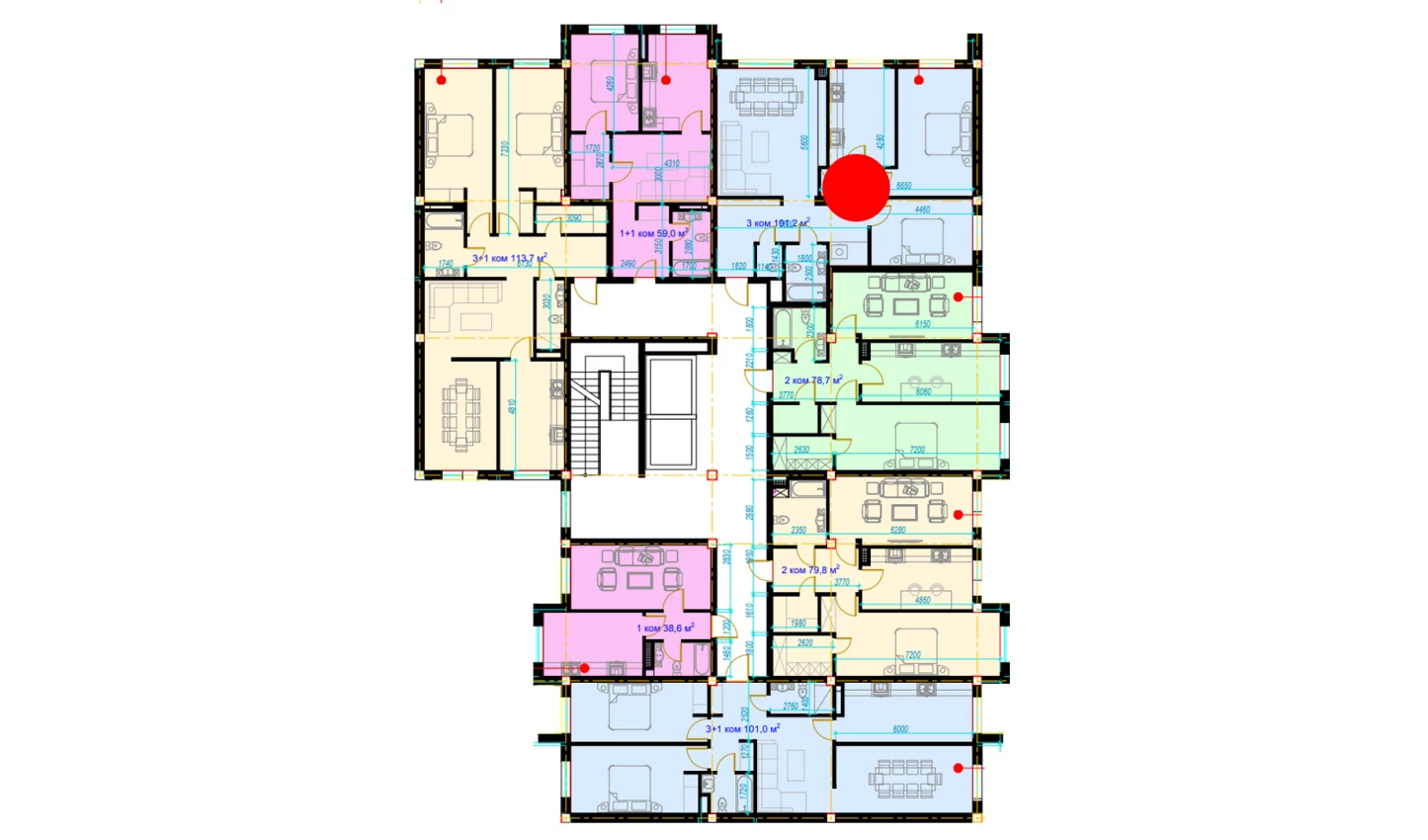 3-комн. квартира 101.2 м²  6/7 этаж | Жилой комплекс Rohat
