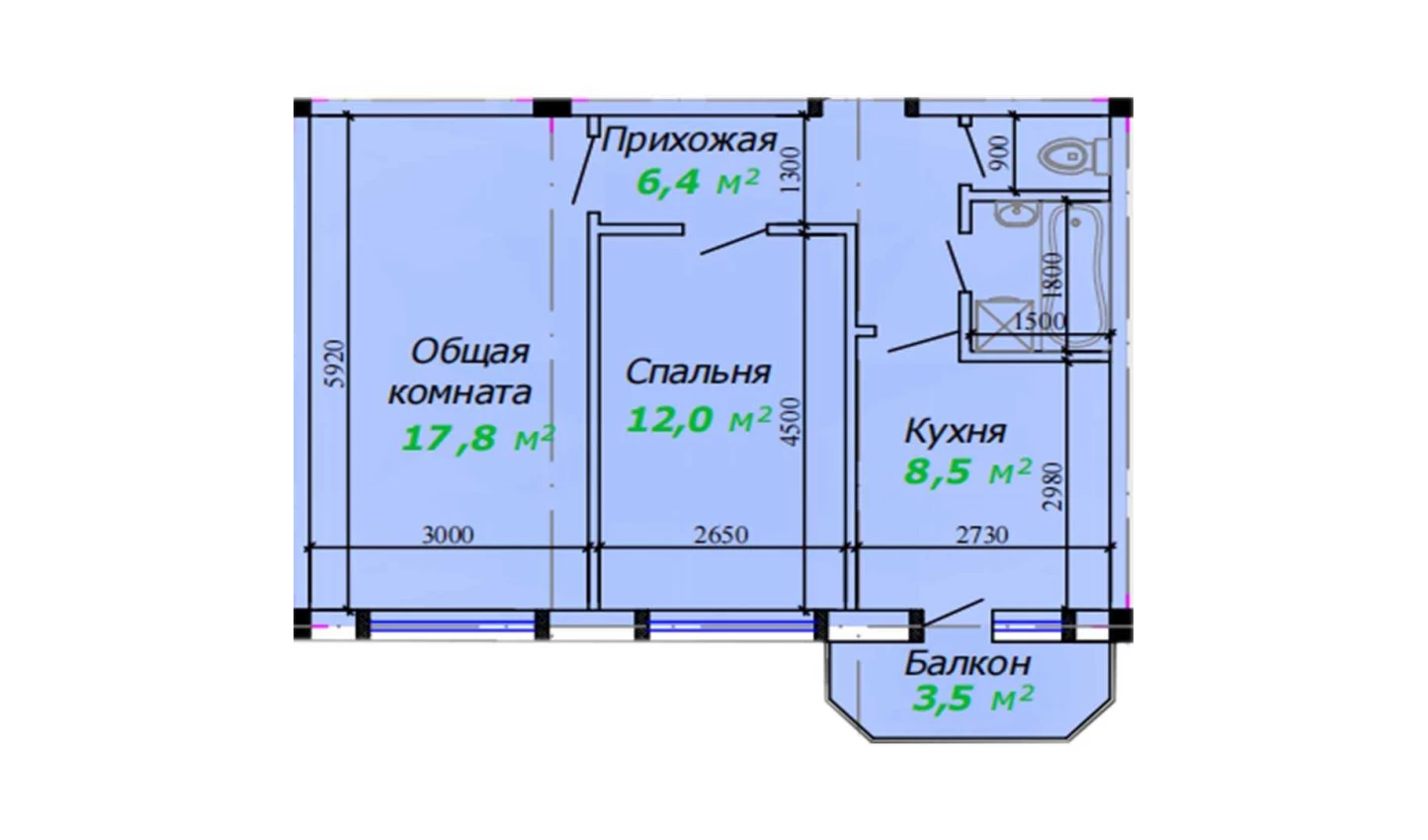 2-xonali xonadon 60.2 m²  2/7 qavat | Bunyodkor Turar-joy majmuasi