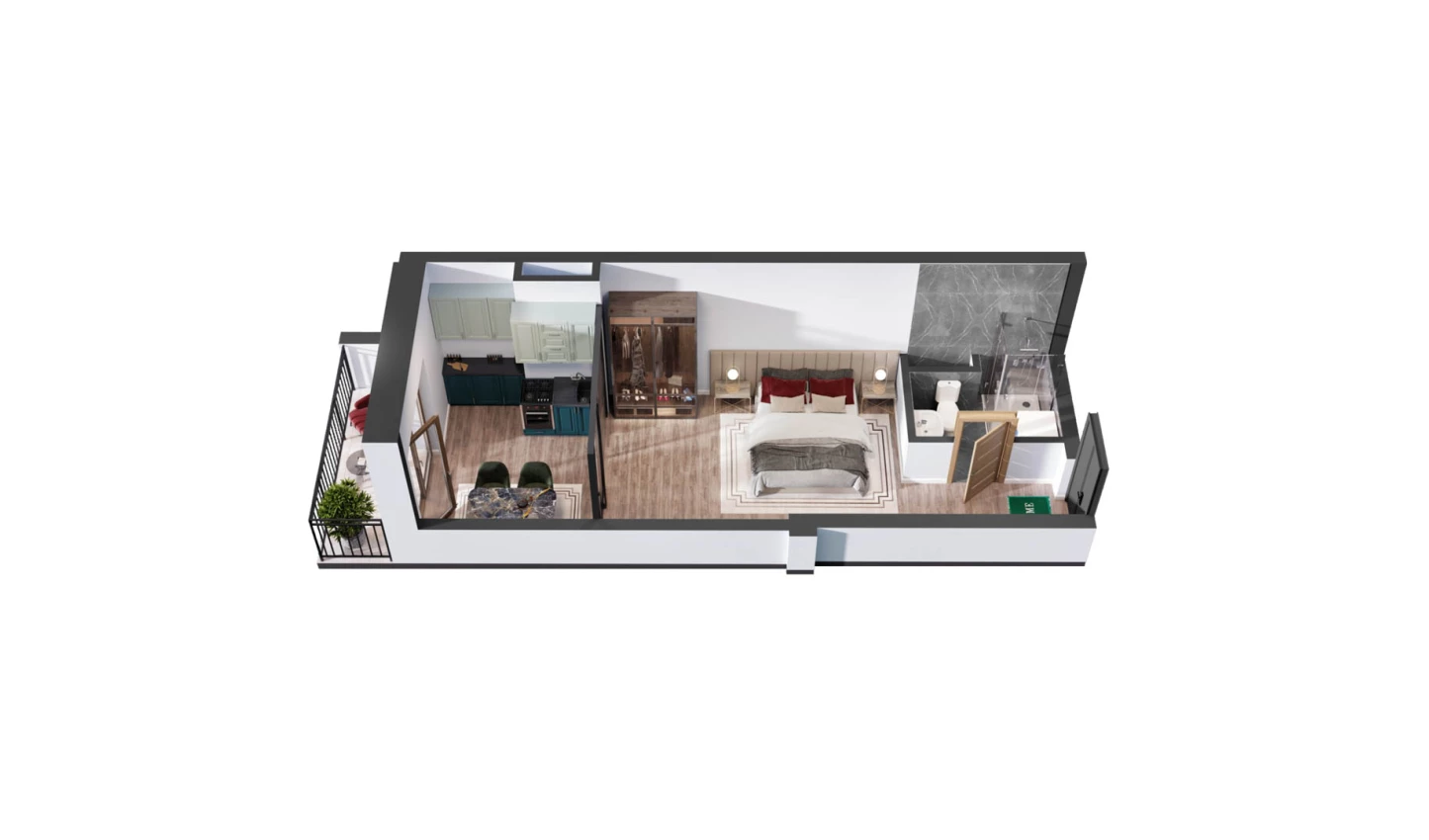 1-xonali xonadon 29.14 m²  2/10 qavat | YANGIOBOD RESIDENCE Turar-joy majmuasi