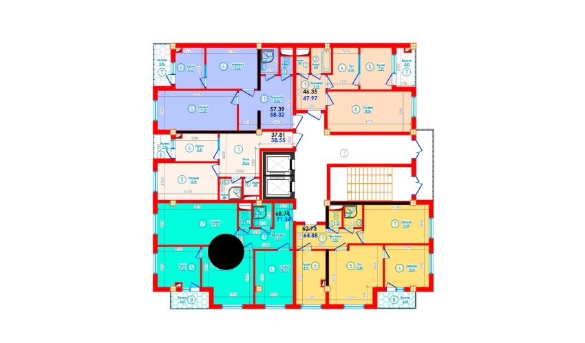 3-комнатная квартира 71.34 м²  4/12 этаж | Жилой комплекс S-Tower