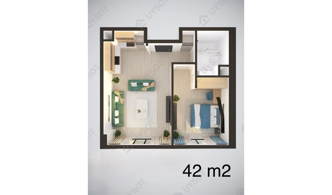 2-комнатная квартира 42 м²  1/12 этаж | Жилой комплекс MODERN SERGELI