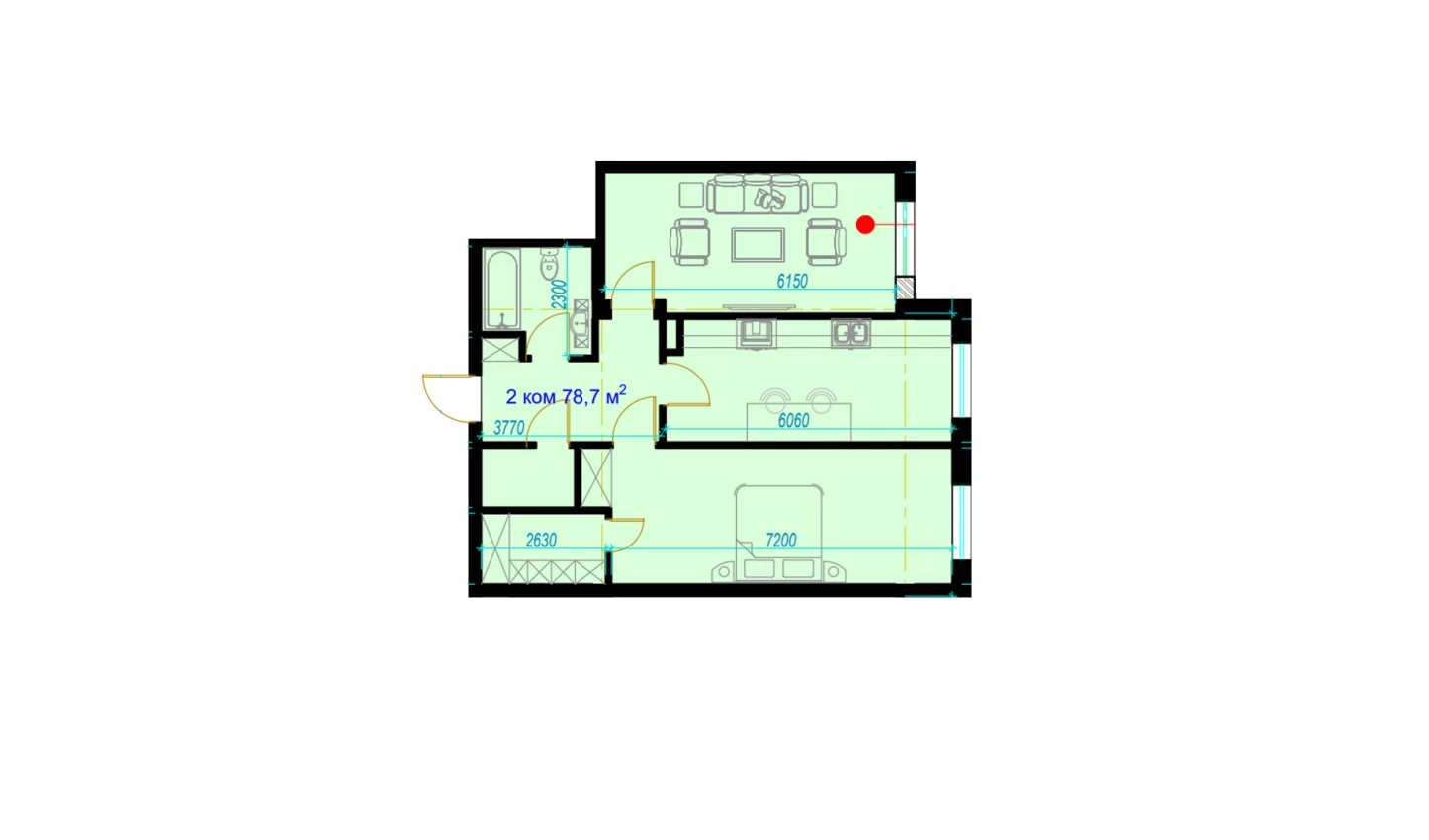 2-комн. квартира 78.7 м²  4/7 этаж | Жилой комплекс Rohat