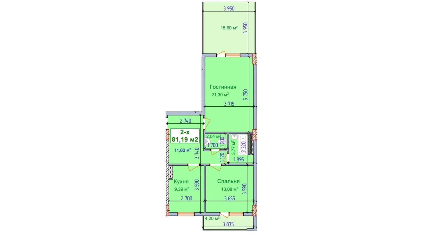 2-комн. квартира 81.19 м²  2/9 этаж | Жилой комплекс SHAYX-UL OLAM
