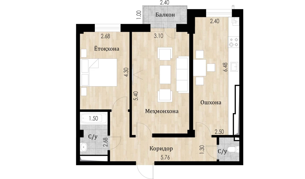 2-комн. квартира 61.73 м²  6/10 этаж | Жилой комплекс Ko'kcha-Oqtepa