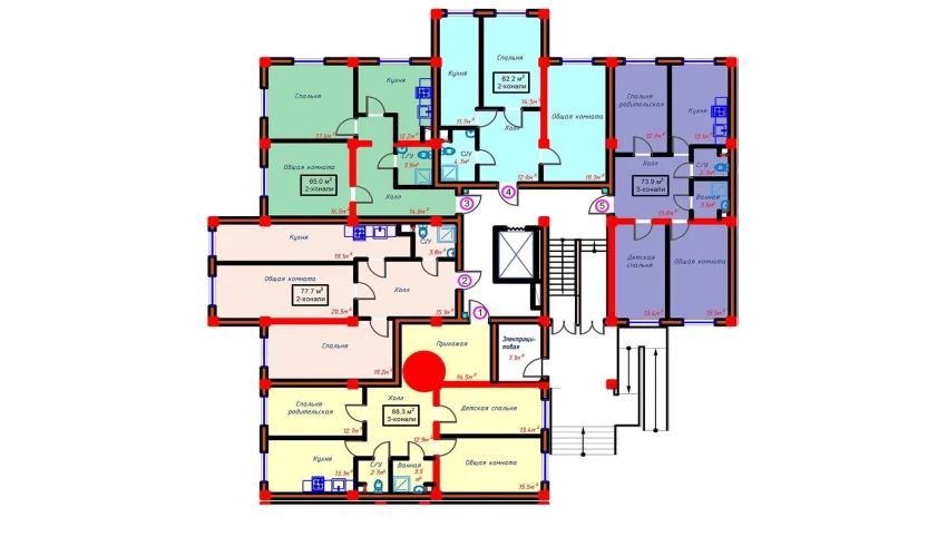 4-комнатная квартира 102.7 м²  3/10 этаж | Жилой комплекс Turon