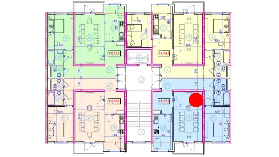 2-xonali xonadon 62 m²  5/9 qavat | Ahillik Turar-joy majmuasi