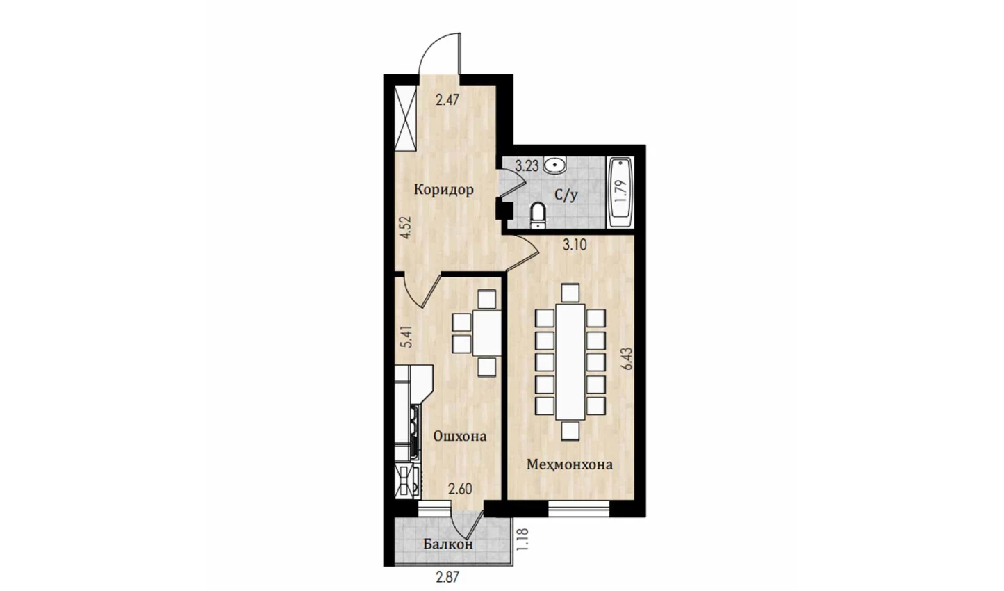 1-комн. квартира 56 м²  3/8 этаж | Жилой комплекс Mustaqillik Avenue
