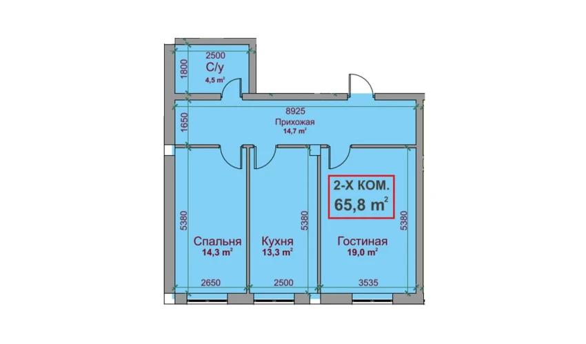 2-комнатная квартира 65.8 м²  3/4 этаж | Жилой комплекс SABZAVOT CITY