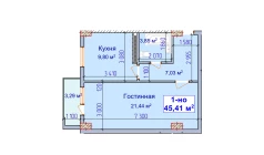 1-комн. квартира 45.41 м²  9/9 этаж | Жилой комплекс SHAYX-UL OLAM