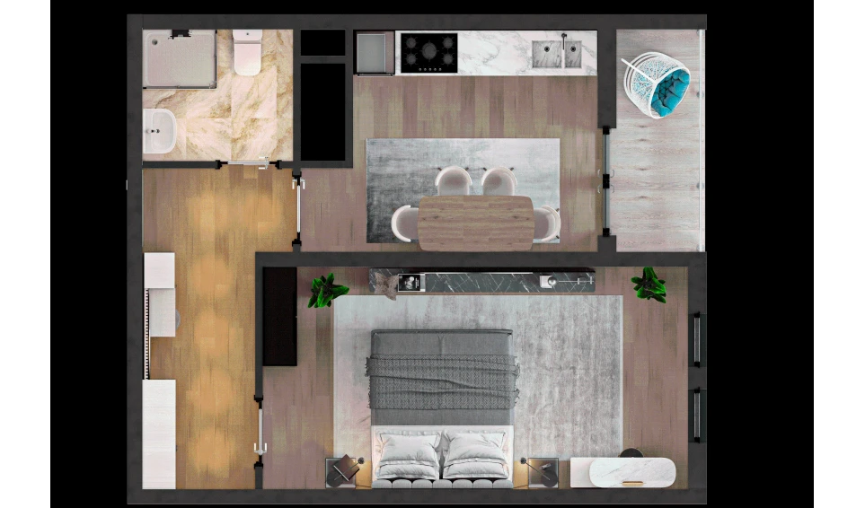 1-xonali xonadon 38.05 m² 16/16 qavat | TRINITY Turar-joy majmuasi 1-xonali xonadon 38.05 m² 16/16 qavat | TRINITY Turar-joy majmuasi