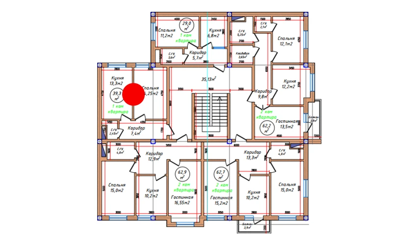1-xonali xonadon 39.3 m²  5/5 qavat | Oq mahalla Turar-joy majmuasi