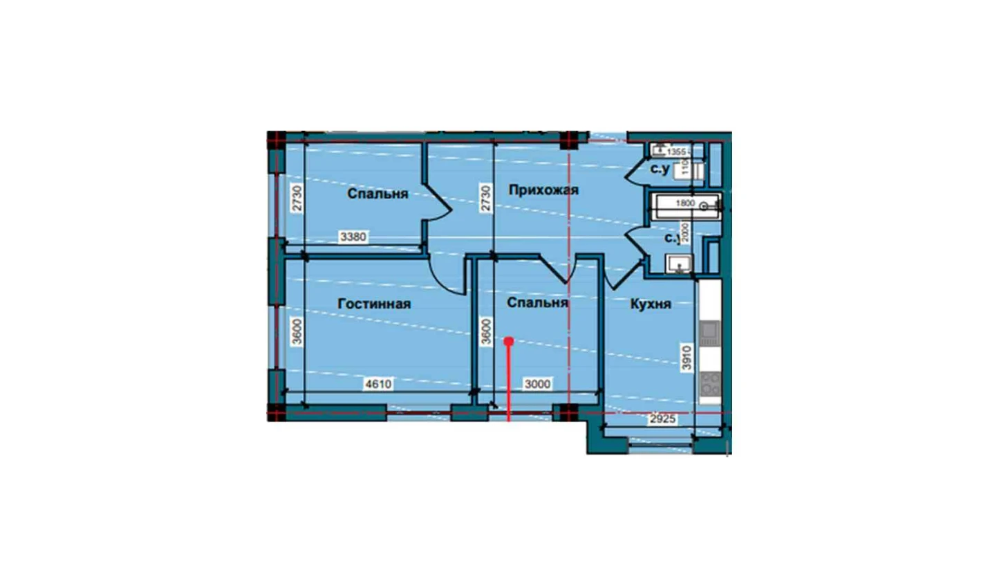 3-xonali xonadon 71.7 m²  1/10 qavat | NUR BARAKA Turar-joy majmuasi