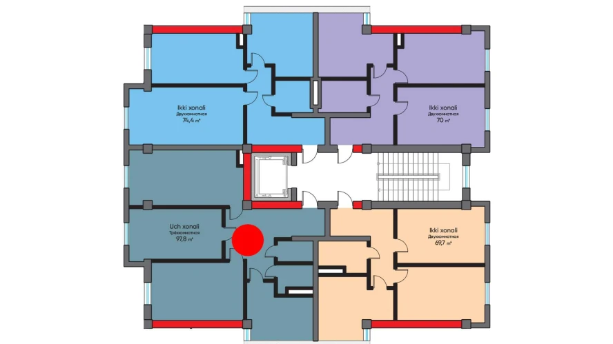 3-xonali xonadon 97.8 m²  8/10 qavat | BRIDGE Turar-joy majmuasi