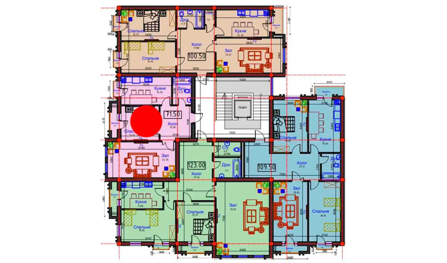 2-xonali xonadon 71.5 m²  4/8 qavat | BAHOR Turar-joy majmuasi