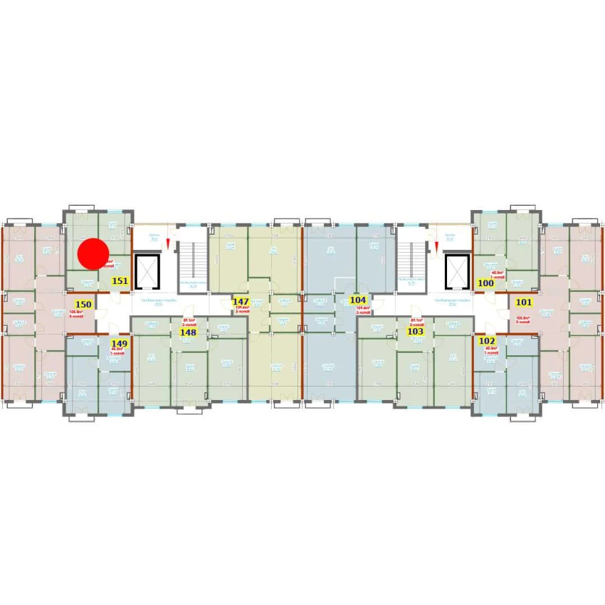 1-комн. квартира 45.3 м²  5/9 этаж | Жилой комплекс YANGI AVLOD