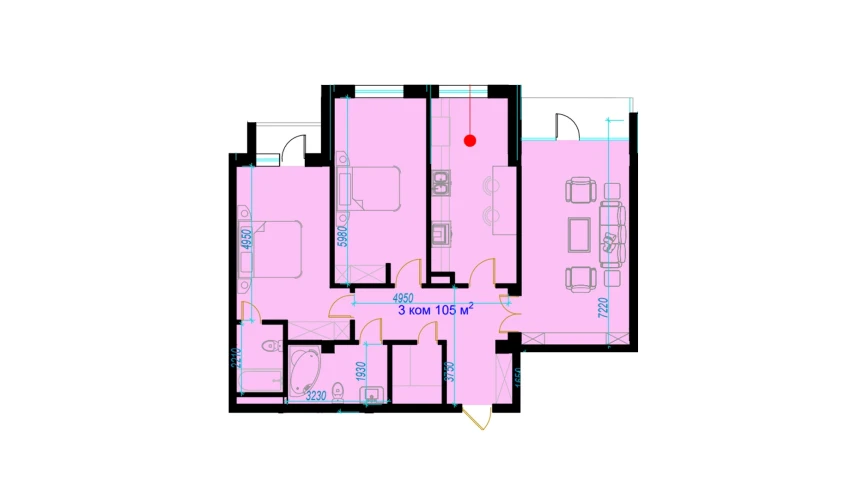 3-комнатная квартира 111.1 м²  2/9 этаж | Жилой комплекс Rohat