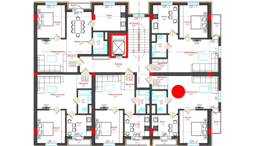 2-комн. квартира 57.6 м²  11/12 этаж | Жилой комплекс CHINARA PARK
