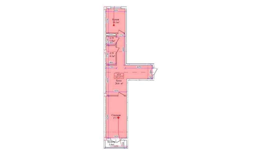 2-комнатная квартира 65.6 м²  6/9 этаж | Жилой комплекс CHIRCHIQ CITY