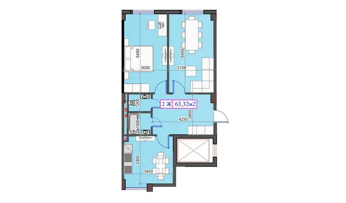 2-xonali xonadon 124.39 m²  1/7 qavat | O'ZBEGIM Turar-joy majmuasi