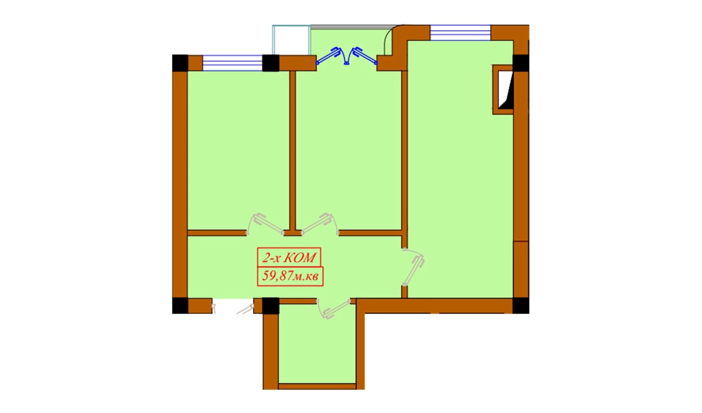 2-xonali xonadon 59.87 m²  7/11 qavat | Aviasozlar Plaza Turar-joy majmuasi