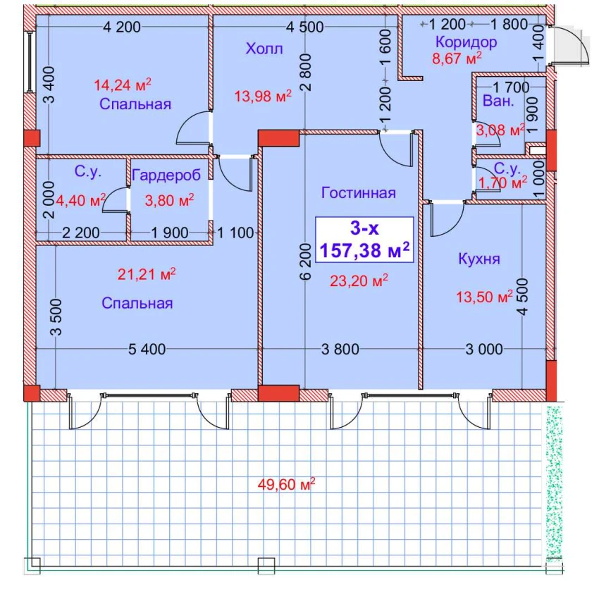 3-комн. квартира 157.38 м²  2/8 этаж | Жилой комплекс CAPITAL AVENUE