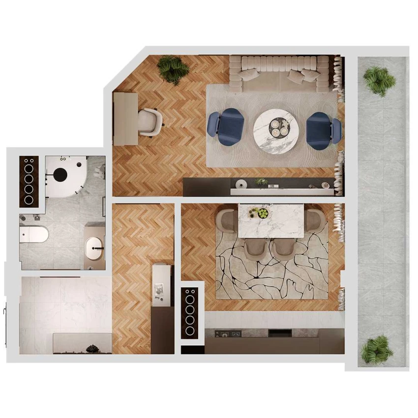 2-xonali xonadon 52.6 m²  7/12 qavat | SOKIN SOHIL Turar-joy majmuasi