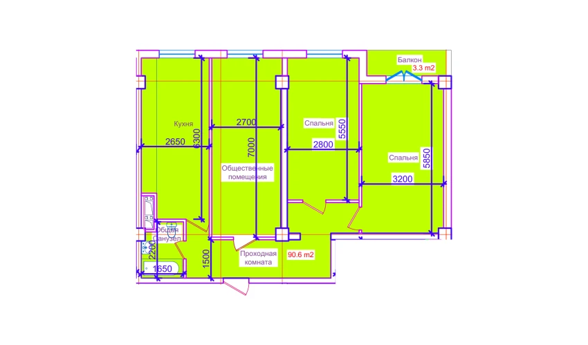 3-комнатная квартира 90.6 м²  8/10 этаж | Жилой комплекс ORZULAR MASKANI