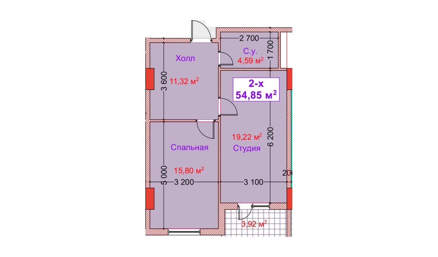 2-комн. квартира 54.85 м²  4/8 этаж | Жилой комплекс CAPITAL AVENUE