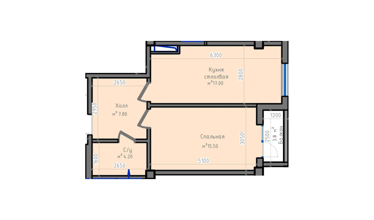 1-комн. квартира 50 м²  12/13 этаж | Жилой комплекс ORZU SAROYI