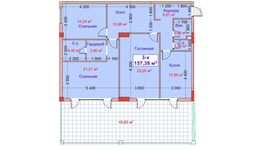 3-xonali xonadon 157.38 m²  2/8 qavat | CAPITAL AVENUE Turar-joy majmuasi