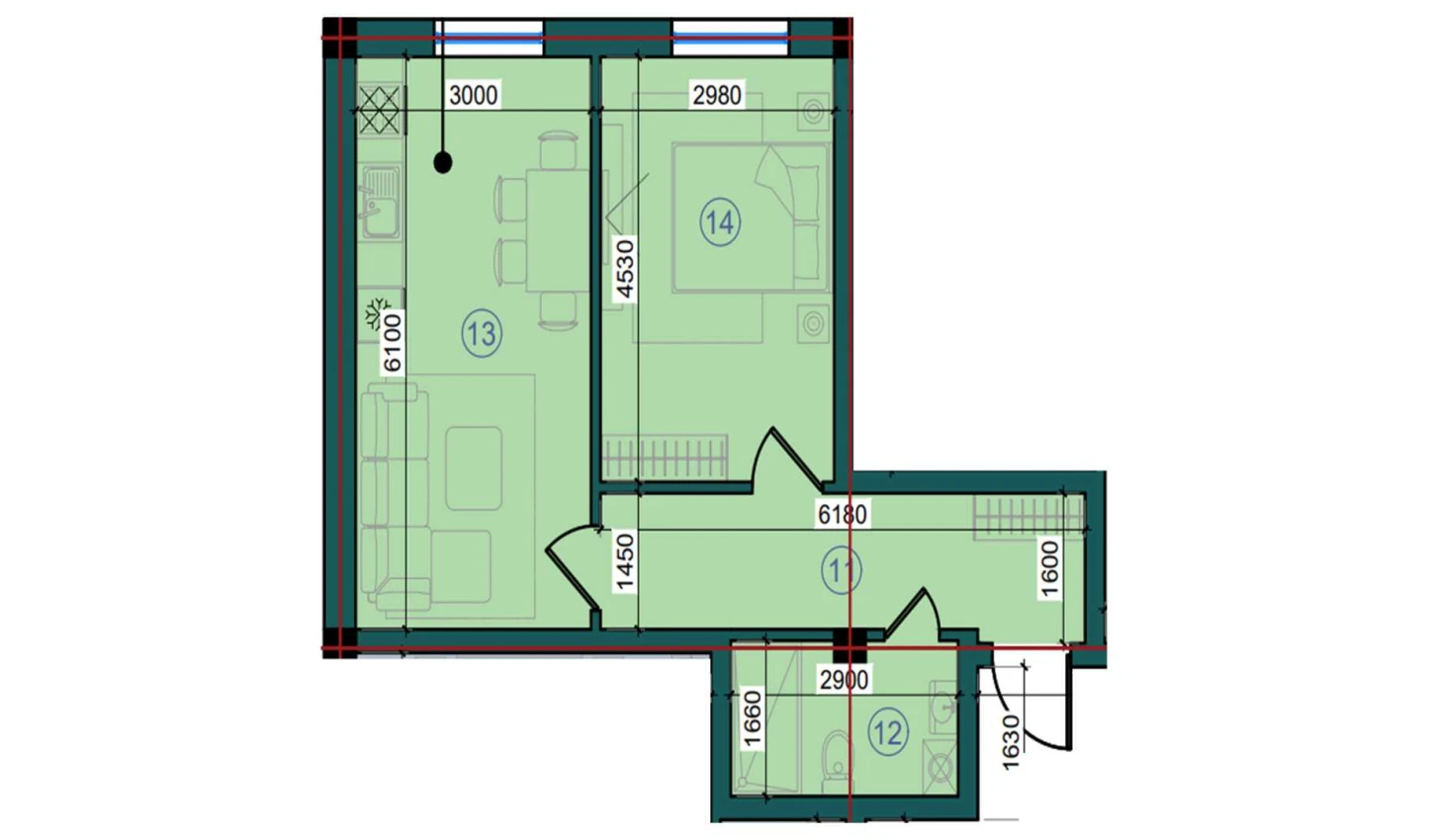 1-комн. квартира 47.2 м²  1/7 этаж | Жилой комплекс Bristol