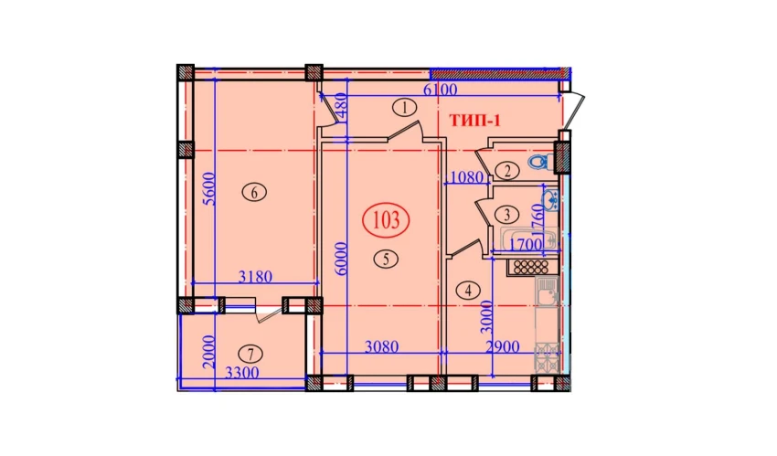 2-комнатная квартира 77.6 м²  3/9 этаж | Жилой комплекс Orzular