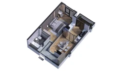2-xonali xonadon 46.61 m²  4/7 qavat | Bochka Resort Turar-joy majmuasi