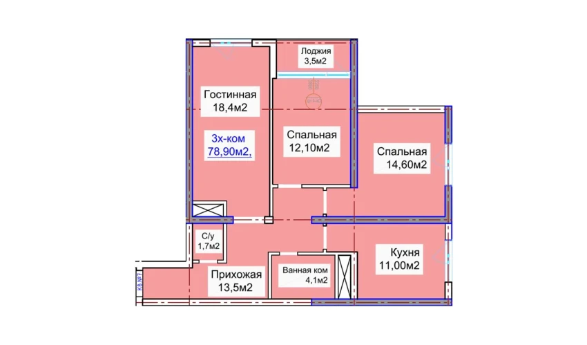 3-xonali xonadon 78.9 m²  11/16 qavat | ELITE ECO CITY Turar-joy majmuasi