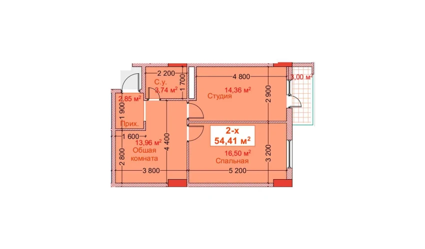 2-комнатная квартира 54.41 м²  8/8 этаж | Жилой комплекс CAPITAL AVENUE