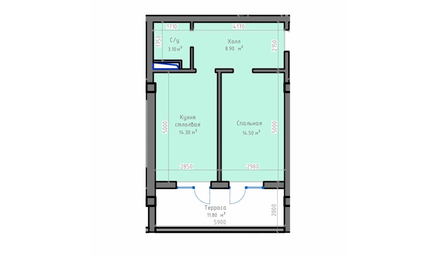 1-xonali xonadon 54.7 m²  8/13 qavat | ORZU SAROYI Turar-joy majmuasi