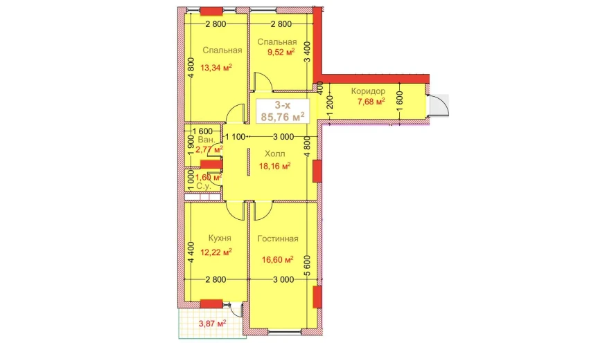 3-xonali xonadon 85.76 m²  7/8 qavat | CAPITAL AVENUE Turar-joy majmuasi