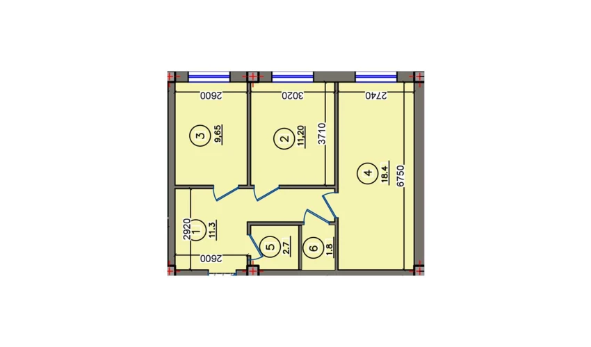 2-комнатная квартира 55.05 м²  1/10 этаж | Жилой комплекс Qibray City