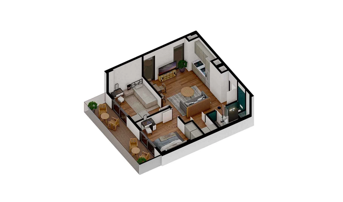 3-комн. квартира 54.04 м² 1/7 этаж | Жилой комплекс TUSHLAR VODIYSI 3-комн. квартира 54.04 м² 1/7 этаж | Жилой комплекс TUSHLAR VODIYSI