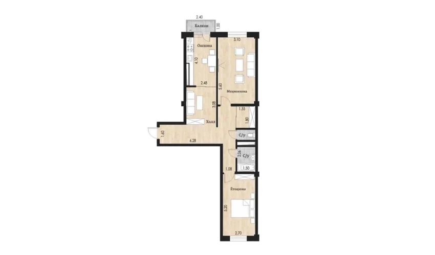 2-комнатная квартира 73.76 м²  2/10 этаж | Жилой комплекс Ko'kcha-Oqtepa