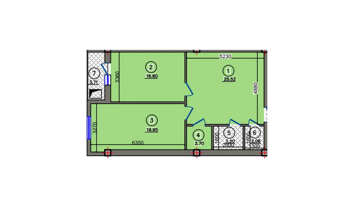 2-xonali xonadon 73.96 m²  9/10 qavat | Qibray City Turar-joy majmuasi